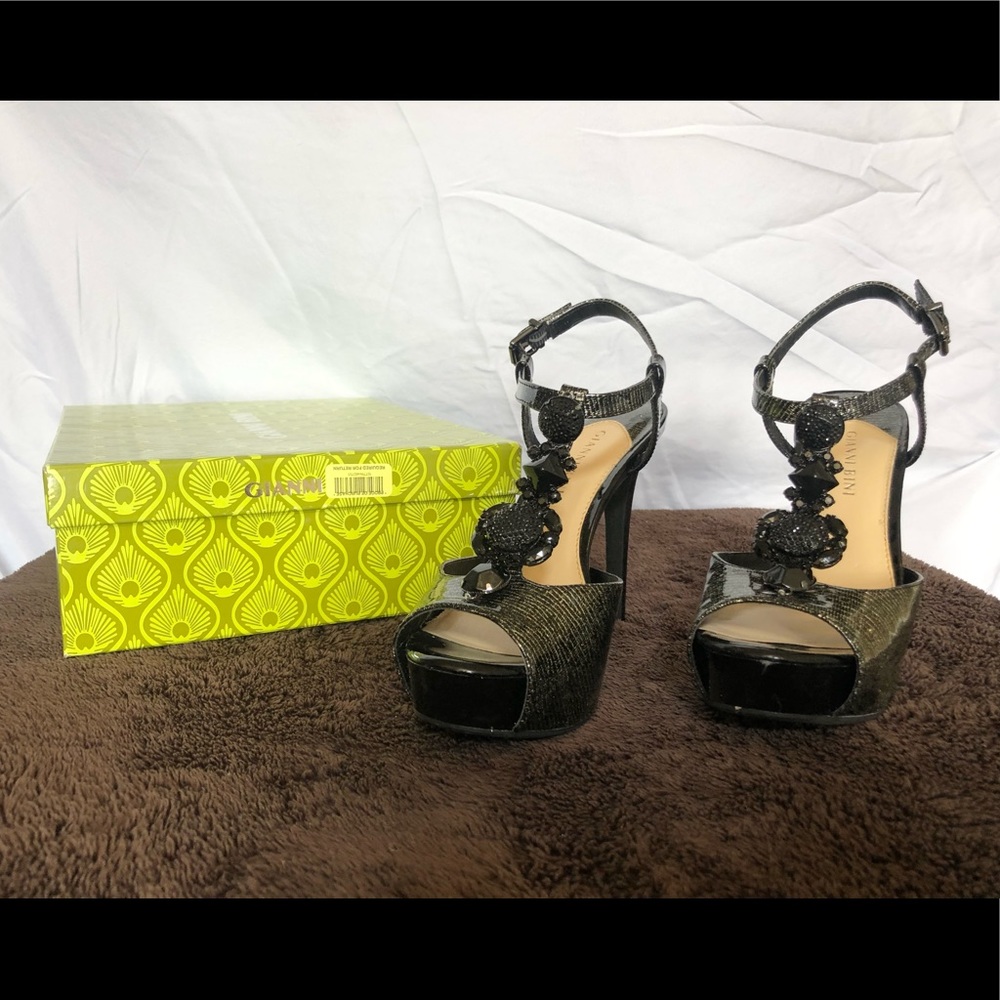 Black Formal Open Toe Heel with Jewels